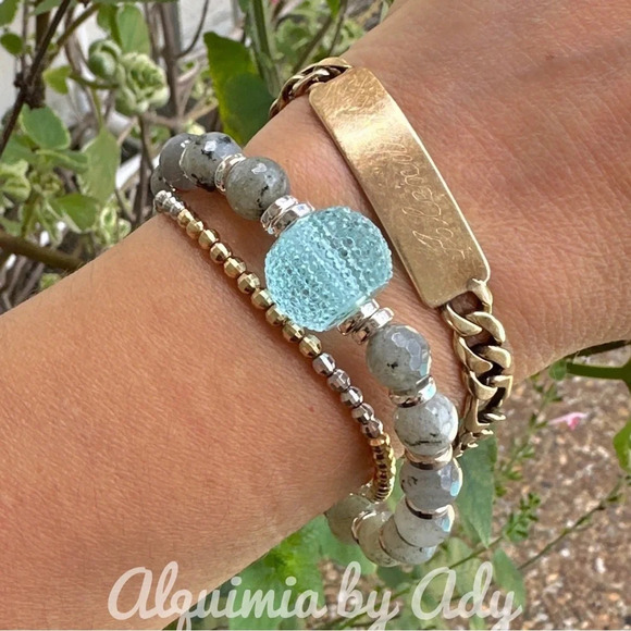 8mm Labradorite beaded bracelet/fall vibes gold hematite spacers - Picture 1 of 6